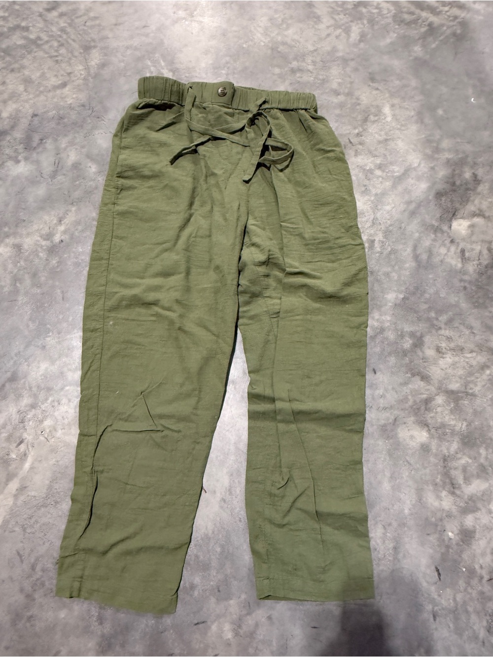 Olive Green Drawstring Casual Linen Pants